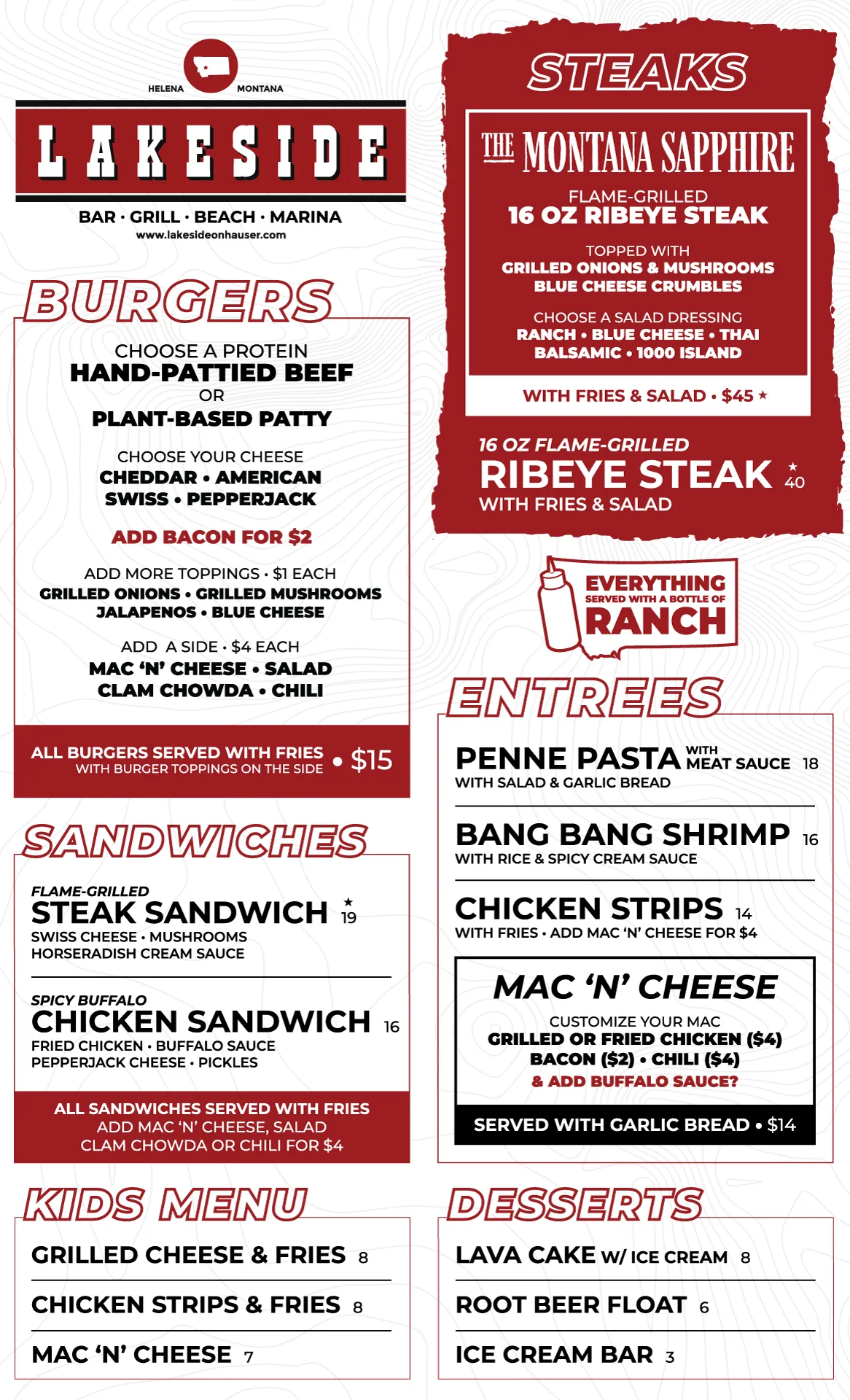 Lakeside on Hauser: menu design